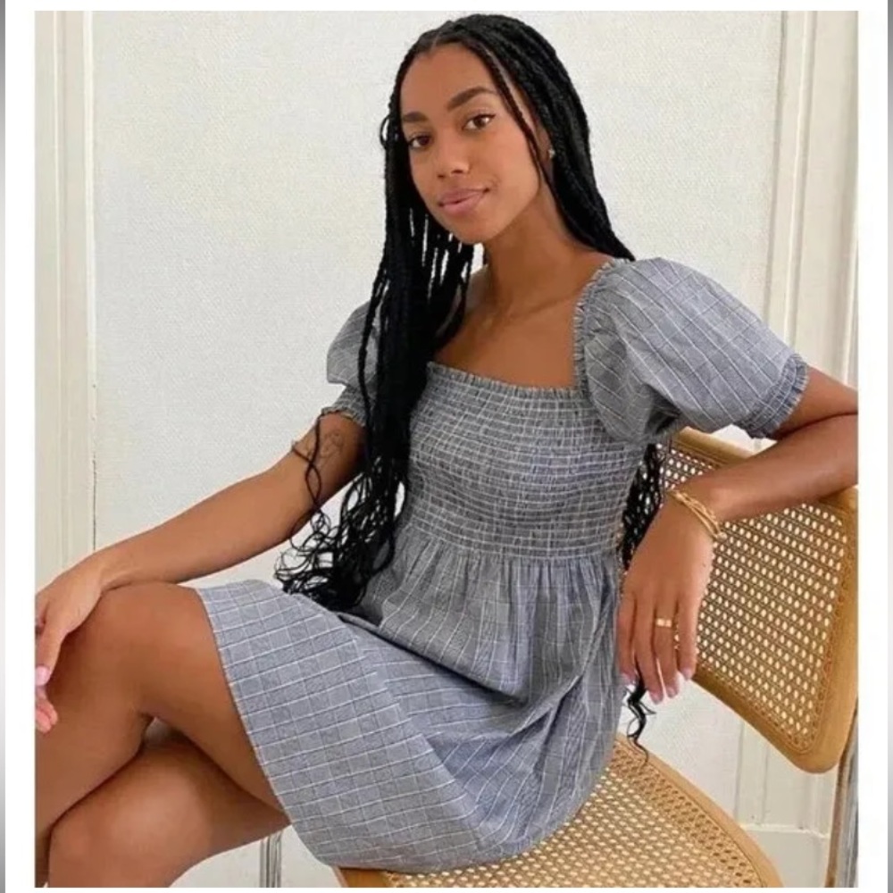 Hill House Athena Nap Dress in Tai Check Puff Sleeve Plaid Dress size L
